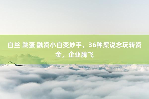白丝 跳蛋 融资小白变妙手，36种渠说念玩转资金，企业腾飞